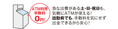 ATM���p�萔��0�~�I�}�ȏo�����y�E���E�j�����A�C�y��ATM���g����I�o�ΑO�ł��A�萔�����C�ɂ����o���ł��邩����S�I